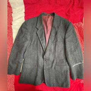 Herringbone 100% Wool Vintage Gray Men's Blazer - Men’s L/XL